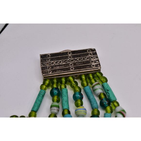 Vintage Multi-Strand Turquoise Blue Green Glass Beaded Charm Belt 37” Boho Art main image 7
